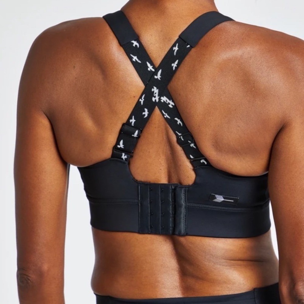 Oiselle 38DD Flyout Sports Bra Navy Bird Print High Support Running Crossback